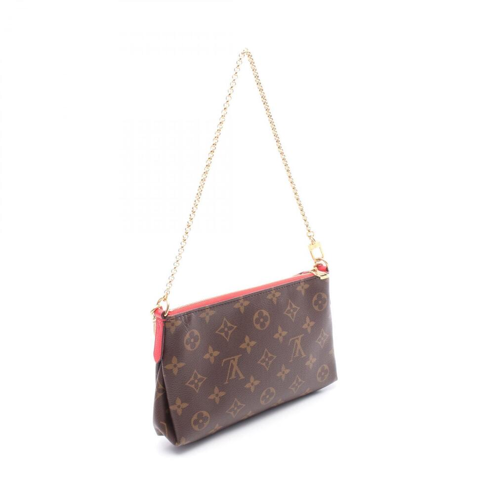 Louis Vuitton Pallas Clutch Handbag Canvas Leather Monogram Brown Red